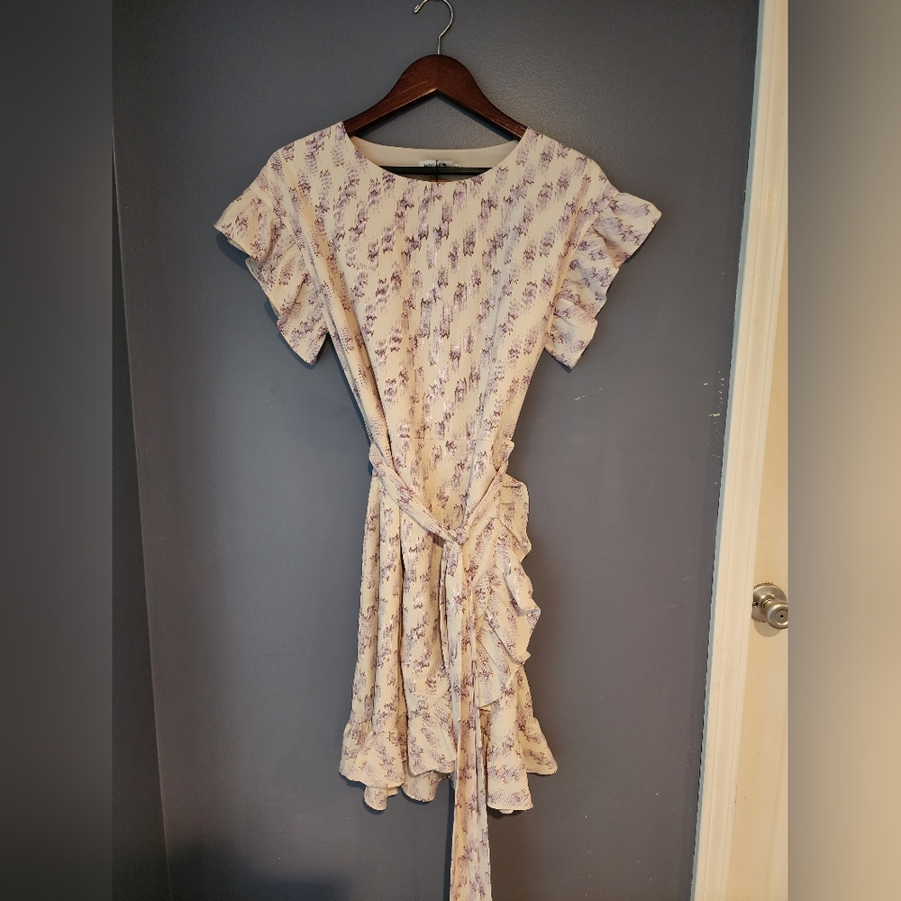 Beige and Purple Ruffled Dress